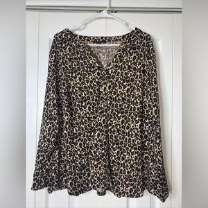 Zac & Rachel Women's 3X Animal Leopard Print Long Sleeve Blouse Shirt Top